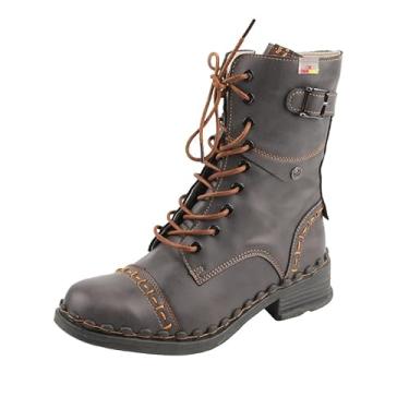 Imagem de TMA EYES Sapatilha feminina clássica com cadarço e forro respirável com zíper e botas de cano médio costuradas à mão, Cinza escuro, 38