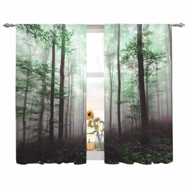 Imagem de Cortina transparente de 183 cm de comprimento, painéis semitransparentes para sala de estar, painéis de cortina de janela, natureza nebulosa, árvores, verde, cortinas transparentes, filtragem de luz