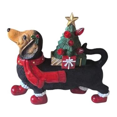 Imagem de Fenteer Estátua de resina de Dachshund, escultura de cachorro, luz noturna, árvore de Natal com luzes LED, árvore de Natal iluminada para dormitório de
