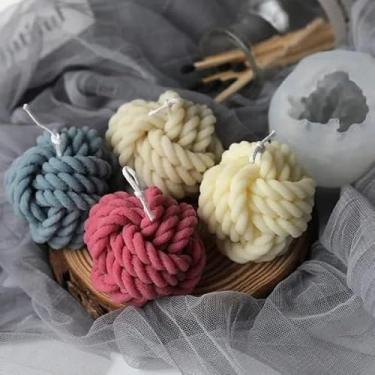 Imagem de Moldes de vela – Molde de silicone para fazer velas, moldes 3D fofos para cera de soja, cera de abelha, vela perfumada, presentes de Dia dos Namorados (bola grande de malha)