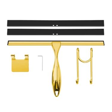 Imagem de Rodo de chuveiro TOOVEM de 30,5 cm para portas de vidro, janela, banheiro, para-brisa de carro, ferramentas de limpeza de chuveiro com gancho em S, gancho quadrado pegajoso (dourado)