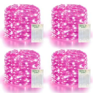 Imagem de Pacote com 4 luzes de Natal de 60 LEDs operadas por bateria - Luzes cintilantes de 60 metros com 2 modos de iluminação interna e externa, luzes de LED à prova d'água para quarto, casamento, dormitório