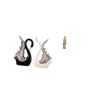 Imagem de Fenteer Figuras de Cerâmica de Cisne Gracioso E Escultura de Resina Da Virgem Maria Senhora de Lutero, Ornamento Elegante para Mesa, Prateleira, Aniversário,