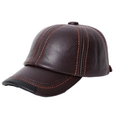 Imagem de Boné masculino de inverno para atividades ao ar livre, 100% couro legítimo, boné de beisebol adulto ajustável quente, Marrom, tamanho �nico