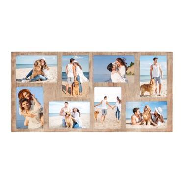 Imagem de YESKAY Colagem de porta-retratos 10 x 15 cm para decoração de parede, várias molduras de colagem de fotos com vidro temperado, 8 aberturas para molduras de 10 x 15 cm, marrom rústico, 1 pacote (OD: 29