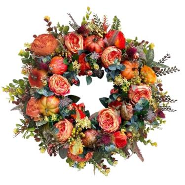 Imagem de IEUDNS Guirlanda de ação de Graças Guirlanda de Outono para Porta Multifuncional Leve e Realista Decoração de Flores Artificiais para da Frente, 50 Centímetros