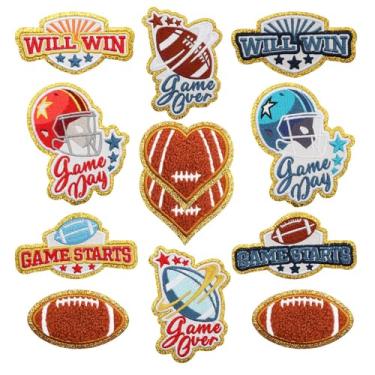 Imagem de 12 pacotes de patch bordado para o dia do jogo, bordas douradas, o jogo começa o fim do jogo, o capacete de futebol vai ganhar aplique de adesivos para uniformes faça você mesmo, jeans, roupas, bolsas
