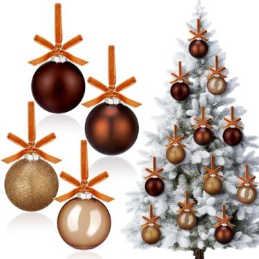 Imagem de LemonRoad 12 peças de enfeites de bola de Natal de vidro marrom com laços, enfeites de lâmpadas penduradas de 8 cm para árvore de Natal, bolas vintage neutras para guirlanda de Natal, decorações de
