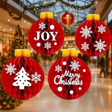 Imagem de Gueevin 4 peças de bolas de favo de mel de Natal, decoração de Natal, bolas de colmeia de papel, enfeites grandes para pendurar em ambientes internos para decoração de festa de Natal, mesa de centro