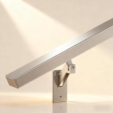 Imagem de Kit de corrimão prata brilhante anodizado de 6 m para escadas internas e externas, conjunto moderno de corrimão de alumínio, barra de apoio de 5 cm x 2,5 cm, suportes ajustáveis de aço inoxidável 304