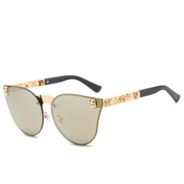 Imagem de HCHES Óculos de Sol Góticos Femininos e Masculinos com Armação de Metal Entalhado, Sem Aro, Refletivos e com Proteção UV400 (Lentes Espelhadas Douradas)