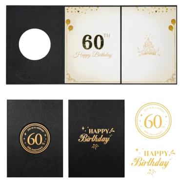 Imagem de IRENE Decorações de aniversário de 60 anos, livro de visitas de festa de aniversário de 60 anos de ouro preto para homens e mulheres cartão de assinatura alternativa para suprimentos de festa de