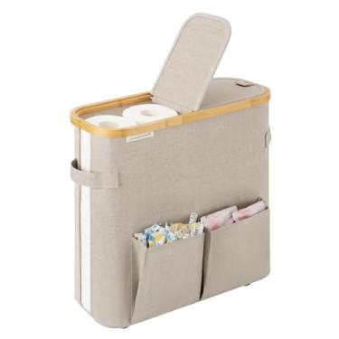 Imagem de StorageWorks Armazenamento de papel higiênico com tampas duplas, suporte de papel higiênico com bolso lateral, comporta 9 mega ou 12 rolos regulares, recipiente de armazenamento de papel para banheiro