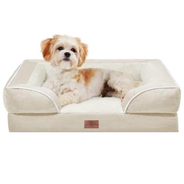 Imagem de Comfort Expression Cama para cães pequenos, impermeável, com espuma ortopédica, sofá-cama confortável para animais de estimação com capa removível lavável e fundo antiderrapante (P, bege)