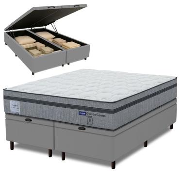 Imagem de Cama Box Baú Queen Probel Molas Ensacadas Euro In 158x198x71cm Guarda Costas Stone Branco/cinza