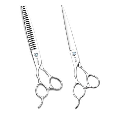 Imagem de Mão esquerda 7.5in profissional reta Chunker cão tesoura de cuidado,JP440C aço tesoura de animais de estimação para cães gatos,Pega ergonômica