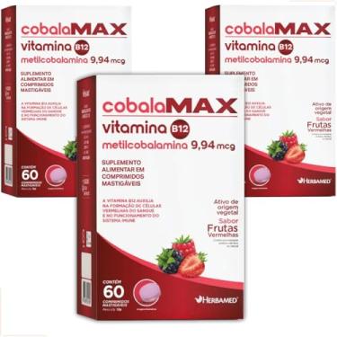 Imagem de Kit 03 Un Vitamina B12 Metilcobalamina Ativa Mastigável Cobalamax 60cp Sabor Frutas Vermelhas — Origem Vegana — Suplemento Alimentar para Energia, Metabolismo e Sistema Imune