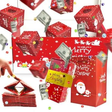 Imagem de Caixa de presente surpresa explosão por dinheiro, caixa de presente de explosão, caixa de presente exclusiva dobrável com envelope vermelho saltando com confetes, para dinheiro e aniversário (Natal