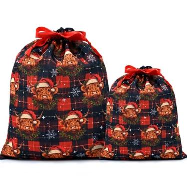 Imagem de Mshutbna Sacos de presente de Natal de vaca 2 peças sacos de embrulho de tecido reutilizável com cordão para presentes de Natal, decorações de festa, lembrancinhas de feriado 16 x 12 30 x 25 cm