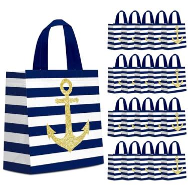 Imagem de KERINGO 24 peças de sacos náuticos brindes de cruzeiro brindes de festa não tecidos âncoras sacos de doces com alças decoração de festa sacos náuticos presentes presentes presentes náuticos