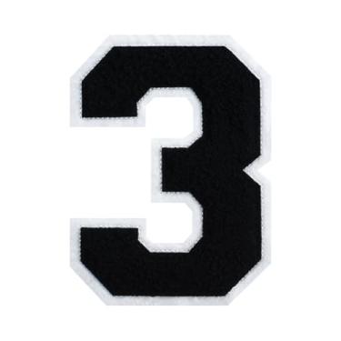 Imagem de 1 peça de patch de número de chenille preto de 11,4 cm com borda branca – Remendos do alfabeto para roupas, jaquetas, mochilas, chapéus para decoração personalizada, nome personalizado e artesanato