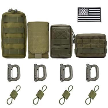 Imagem de LUYEJKO Pacote com 4 bolsas táticas Molle, acessórios de mochila Molle, bolsa tática pequena para mochila (verde)