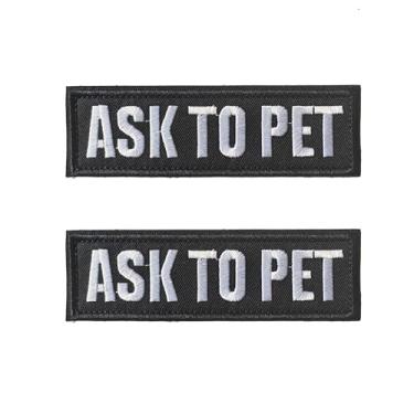Imagem de Pacote com 2 adesivos bordados Ask to Pet, gancho e laço para coletes, arreios, mochilas e equipamentos Molle - crachá de comunicação removível para cães sociais