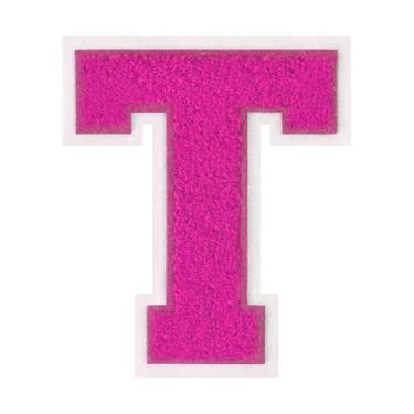 Imagem de 1 PÇ Patch de letra de chenille rosa de 11,4 cm com borda branca – Remendos do alfabeto para roupas, jaquetas, mochilas, chapéus para decoração personalizada, nome personalizado e artesanato. (T)
