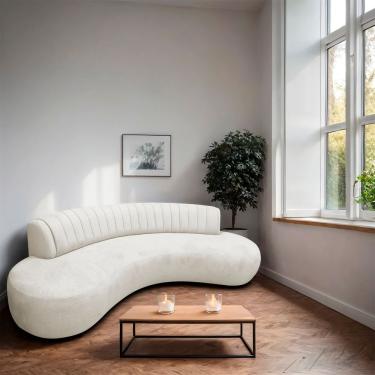 Imagem de Divã Recamier Celeste Curvo Sala Estar Luxo 200cm Bouclé Cor Branco