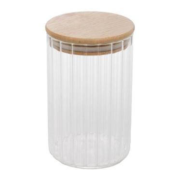 Imagem de Pote Porta Mantimentos Vidro Transparente com Tampa de Bambu 510ml 9x1