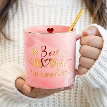 Imagem de Yoiemivy Caneca de sogra presentes melhores presentes de sogra da nora ou genro caneca de café com colher para Natal, dia das mães, aniversário