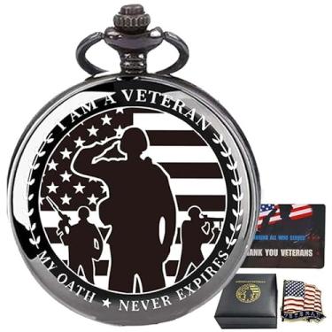 Imagem de DerMacht Presente de veterano, relógio de bolso para veteranos com crachá militar, caixa de presente preta, melhor estilo de presente de dia dos veteranos 2