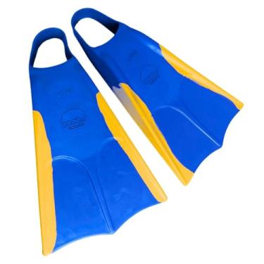 Imagem de Excel Nadadeira Rebel, Pala Curta, Calçadeira Aberta, Borracha Natural, para Bodyboard e Salvamento Aquático (Azul / Amarelo, M)