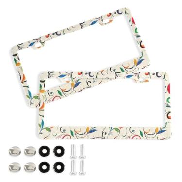 Imagem de Wassud Moldura decorativa de alumínio para placa de carro com folhas coloridas, 2 unidades, suporte universal para placa de licença para carros padrão dos EUA