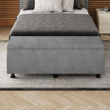 Imagem de Baú Sapateira Estofada Casal 140 Cm Venus Veludo Skybox Cinza