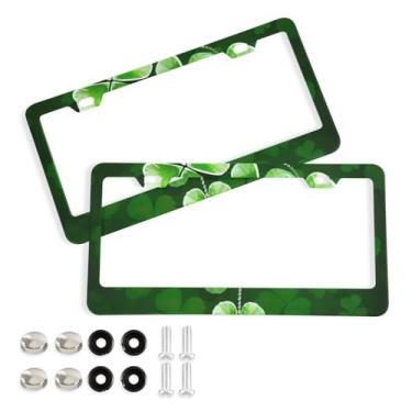 Imagem de Wassud Moldura de placa de licença de corrente de trevo de quatro folhas com parafusos, 2 molduras decorativas de alumínio para carro, acessórios de carro de aço inoxidável para mulheres e homens