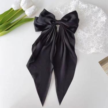 Imagem de Clipe de Cabelo Grande com Laço em Tecido Cetim Premium — Acessório Feminino Clássico e Sofisticado(Preto)