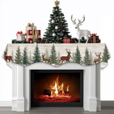 Imagem de BVBOX Cachecol de cornija de lareira de Natal capa decorativa para decoração de prateleira de cornija de inverno de Natal (177 cm C x 43 cm L, rena com estampa retrô)