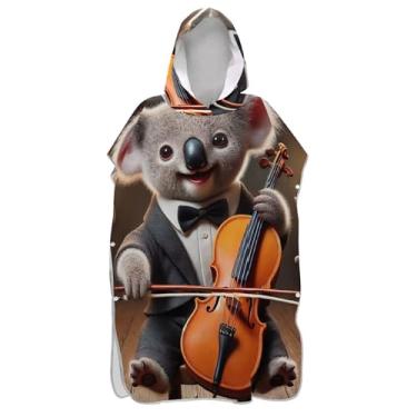 Imagem de TSENQUE Roupão chique fofo com estampa de coala, poncho de surfe, para Adul Ponchos de praia vestíveis para homens, toalhas com capuz e banho de praia