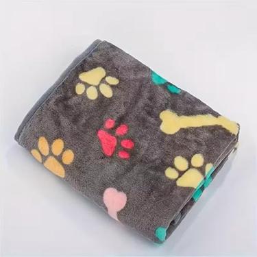 Imagem de Pacote com 1 cobertor ultramacio para animais de estimação com estampa de osso e pata - lavável na máquina, conforto aconchegante para cães pequenos a grandes, cobertor para cães, 50 x 76 cm, cinza