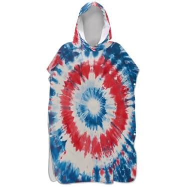 Imagem de Joisal Roupão com capuz branco e azul tie dye poncho de surfe para praia Adul toalha floral leve masculino feminino poncho com capuz