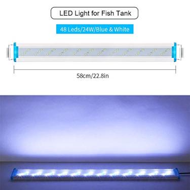 Imagem de Luz LED para Aquário com Suportes Extensíveis LEDs Brancos e Azuis Tanques de Água Doce Salgada Plantados Recifes Corais Peixes Criação Níveis Baixo a Alto Plantas