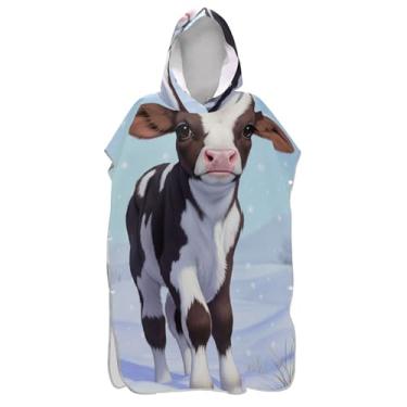 Imagem de Roupão absorvente de surfe para adultos toalha de banho com capuz de vaca fofa neve inverno branco praia ponchos para homens