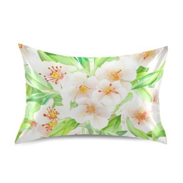 Imagem de Fronhas de cetim para cabelo King Queen Standard Pillows Slips Cooling Comfy Soft Bedding Standard Size 66.0 cm x 50.8 cm Pastel Floral Green