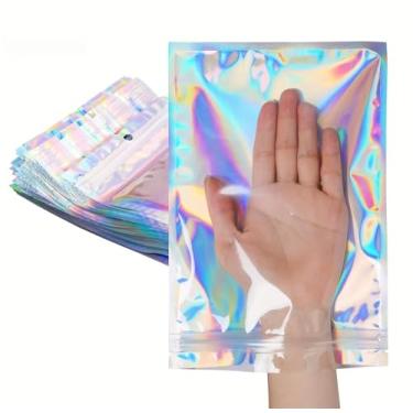 Imagem de 30 peças de sacos de embalagem holográficos resseláveis para suprimentos de pequenas empresas, sacos de alumínio holográficos à prova de cheiro para armazenamento de alimentos de festa de sabão com