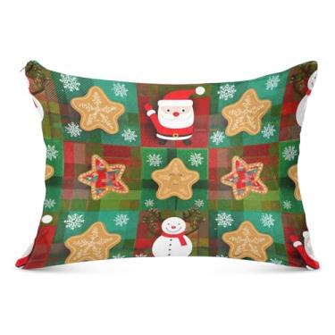 Imagem de Capa de almofada vermelha verde com zíper de retalhos de Natal de poliéster padrão queen king size linda capa de travesseiro grande, tamanho Queen, 50,8 cm x 76,2 cm