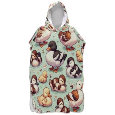 Imagem de Joisal Roupão fofo de poncho de surfe verde pato para adultos plus size unissex adulto poncho com capuz toalhas de banho de praia com capuz