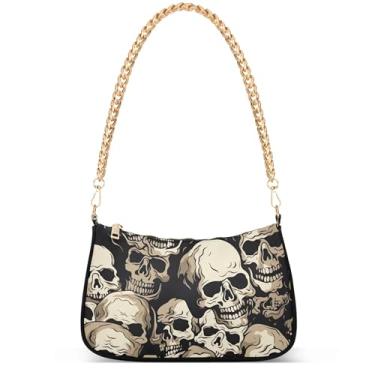 Imagem de Bolsas femininas de inverno com pintura de trem da vila fofas pequenas bolsas femininas bolsas femininas com corrente de ombro bolsas de ombro festa, Textura de caveira bege