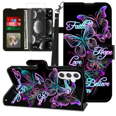 Imagem de BREIDMKFM Capa para celular Samsung Galaxy A17 5G com protetor de tela e suporte, suporte para cartão e alça de pulso carteira flip fólio de couro bonito magnético robusto capa resistente, roxo