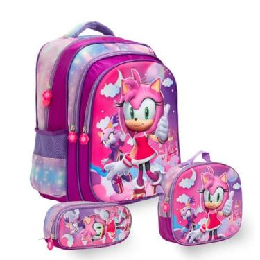 Imagem de Kit Mochila Escolar Menina Estampa Amy Sonic Lançamento - TOYS 2U
